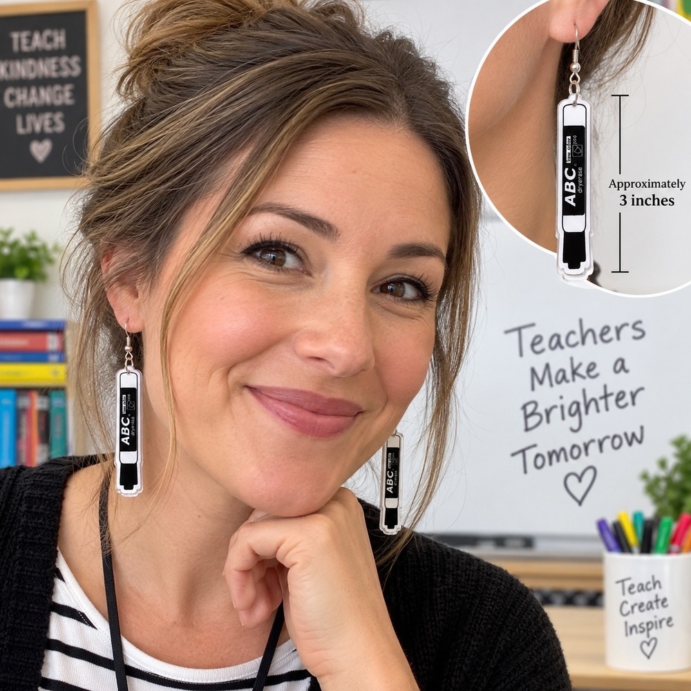 Lot 2 Pair Dry Erase Marker Acrylic Earrings Teacher School Novelty Black & Red